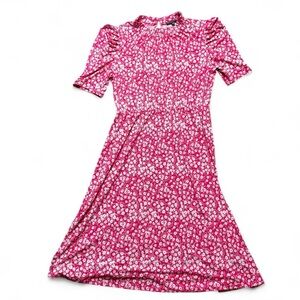 Adrianna Papell Pink Floral High Collared Modest Midi Dress Womens Size Large